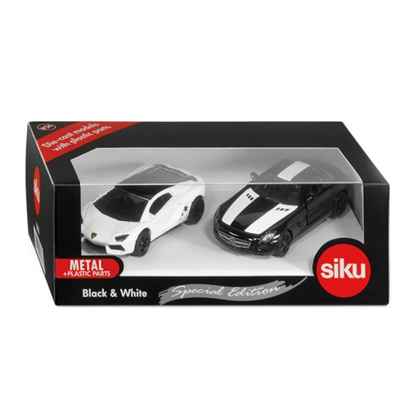 Siku Black Mercedes and white Lamborghini Car set