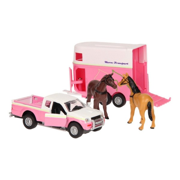 Pink Mitsubishi Pick up & Horse box trailer set