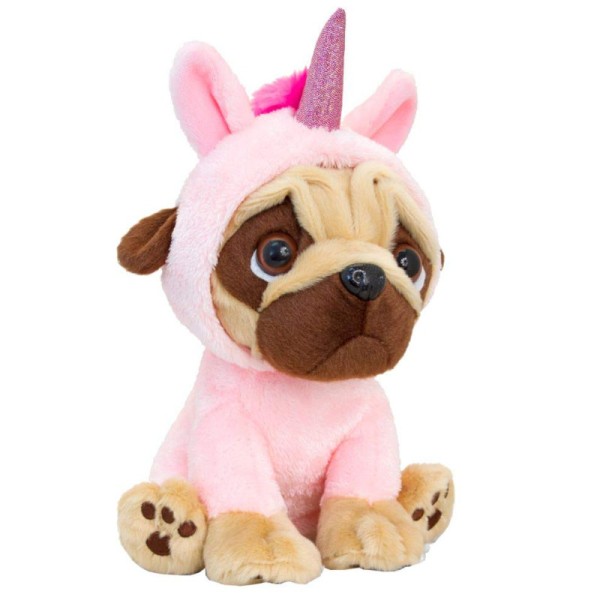 Keel Toys Pugsley Pug in Unicorn Onesie Pink 30 cm Soft Toy